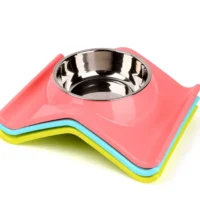 Comedero Antiderrame Forma W – Ergonómico y Antideslizante con Cuenco de Acero Inoxidable