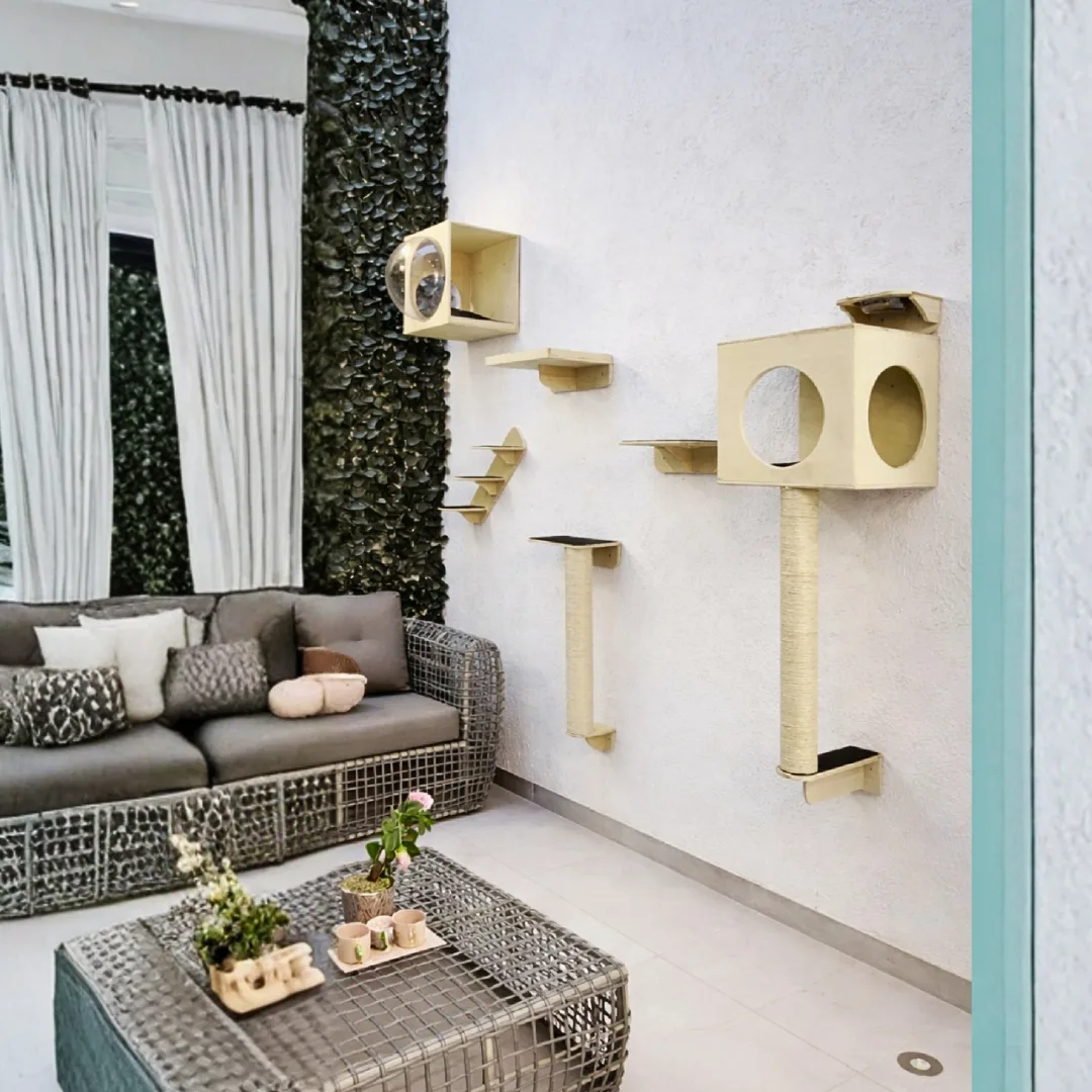 Gimnasio Pared - Completo con Casas, Escalera y Zona de Alimentación para Gatos - Combo #18