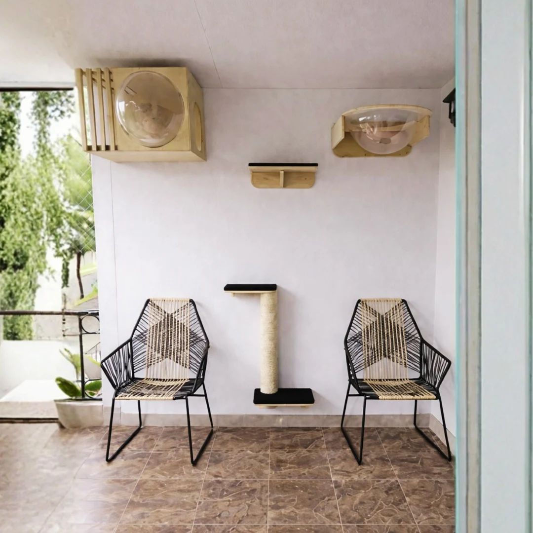 Gimnasio Pared - Con Casa Domo y Repisa Burbuja para Gatos - Combo #3