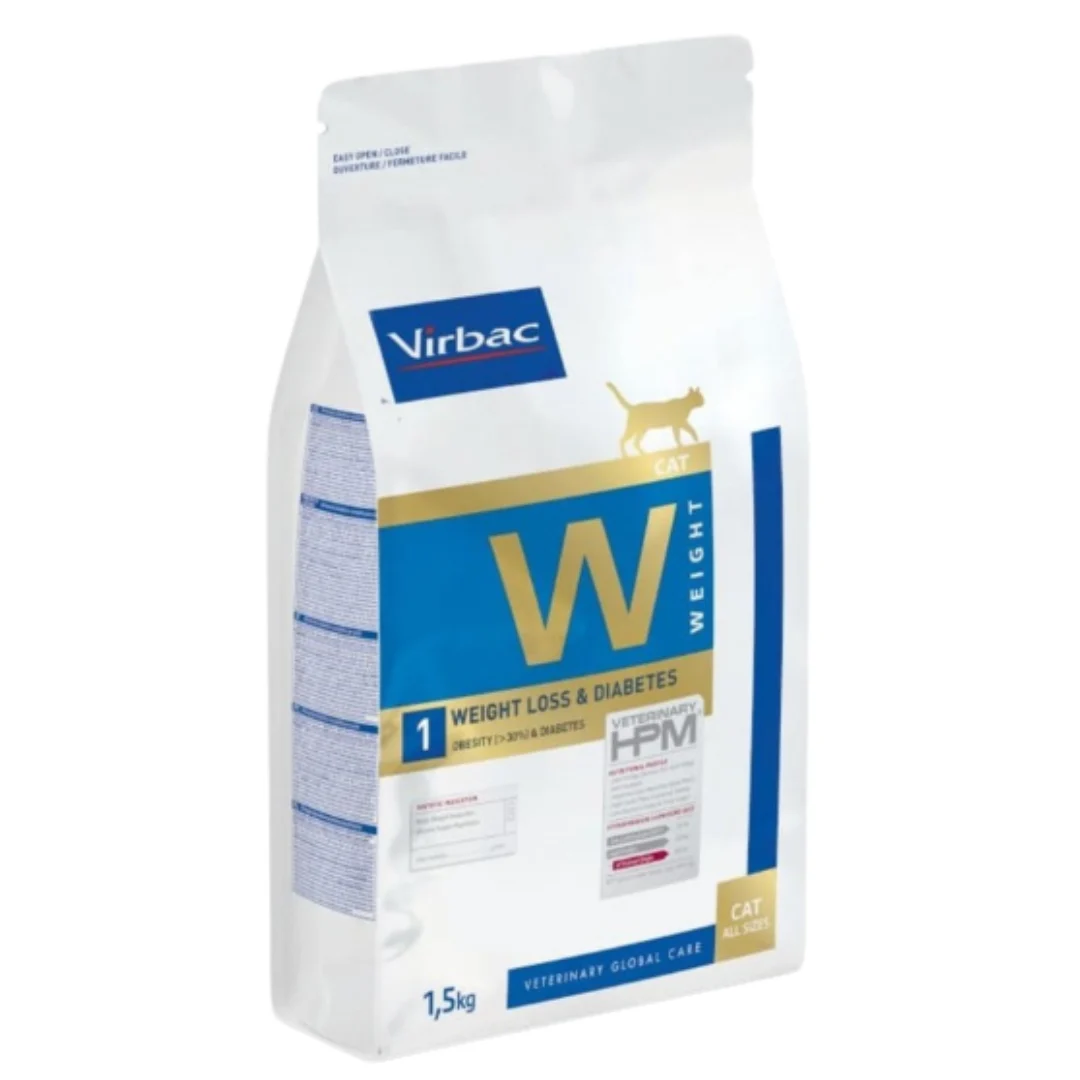 Alimento Gatos Virbac HPM Weight Loss & Diabetes W1 1.5 kg — Control de Peso y Diabetes