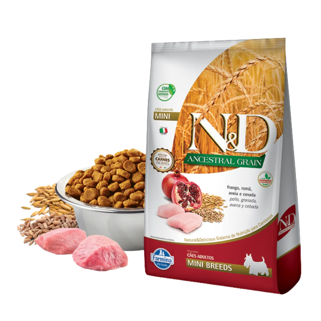 N&D Ancestral Grain Canine Adult Mini Pollo y Granada — Nutrición para Perros Pequeños 1 N&D Ancestral Grain Canine Adult Mini Pollo y Granada — Nutrición para Perros Pequeños